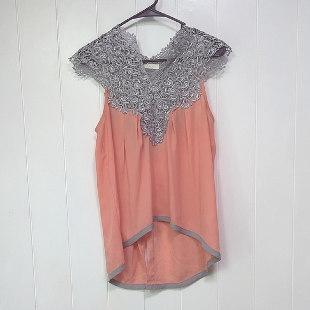 ❤️5/$25 Esley Coral and Gray Lace Blouse